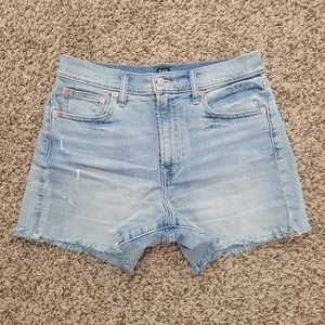 Gap High Rise 4" Short Shorts Blue Denim Light Indigo Cut Off Distress Size 28 6